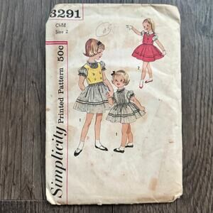 UNCUT Vintage 1950s Simplicity 3291 Sewing Pattern Size 2T Toddler Top & Dress